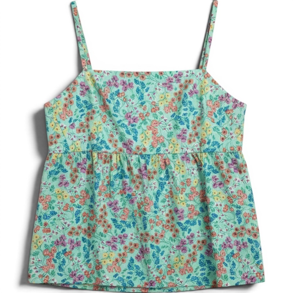 J.Crew Factory Floral Cami Top Womens 14 Mint Green Tie Back Square Neck Boho